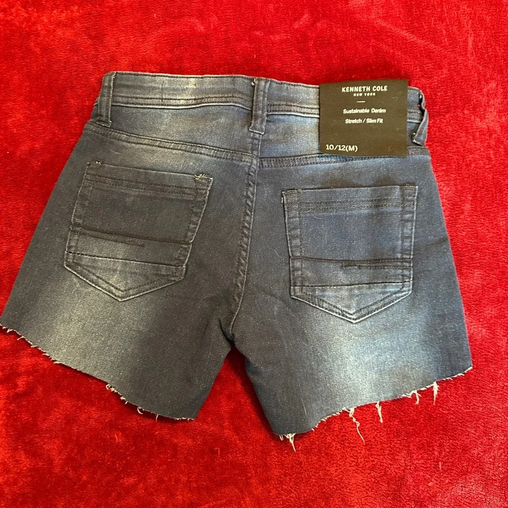 Kenneth‎ Cole Girls Slim Fit Denim Shorts Dark Wash Raw Hem Size 10/12